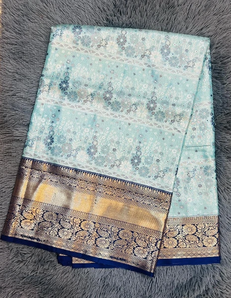 VVS089 Serene Light Blue Colour Semi Kanchipattu Saree