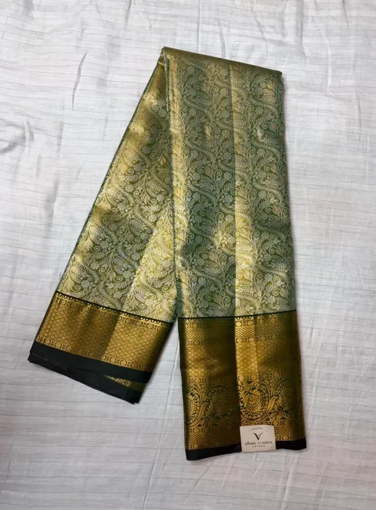 VVS091 Green And Gold Semi Kanchi Silk Saree