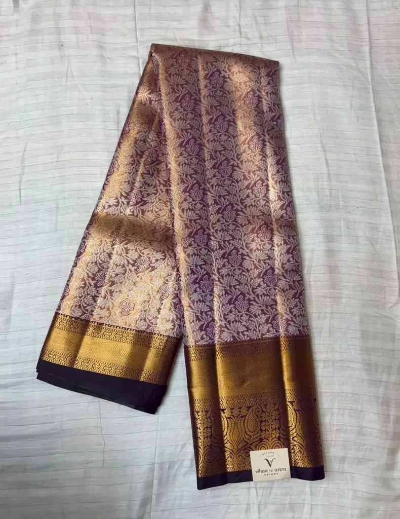 VVS091 Purple And Golden Semi Kanchi Silk Saree