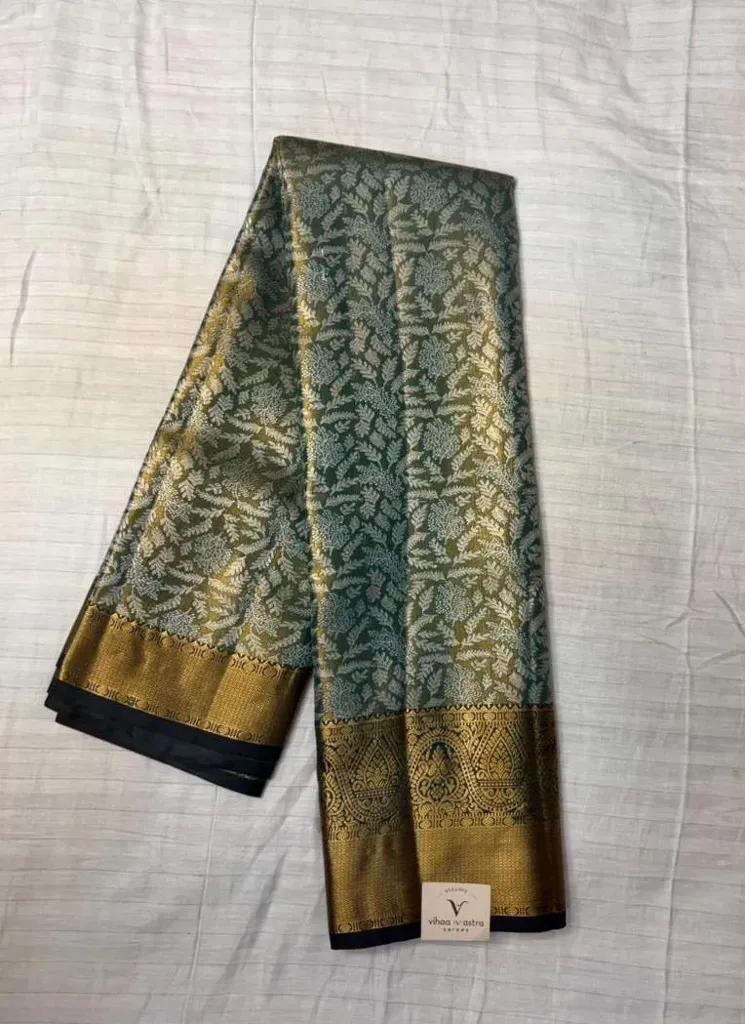 VVS091 Olive Green And Golden Semi Kanchi Silk Saree