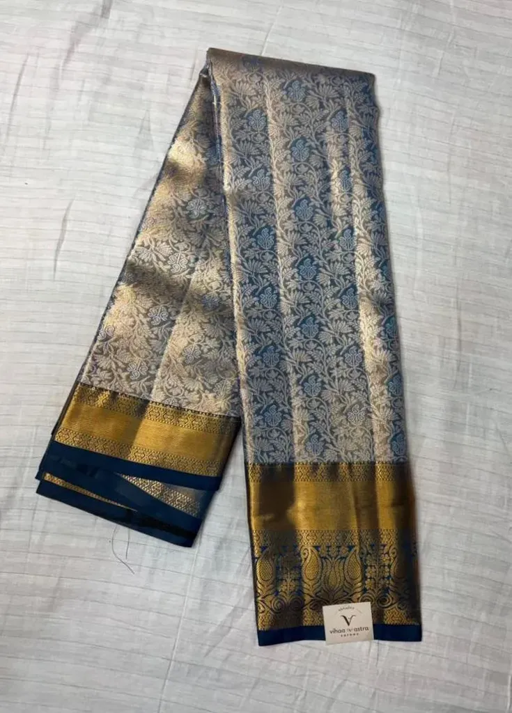 VVS091 Navy Blue Semi Kanchi Silk Saree