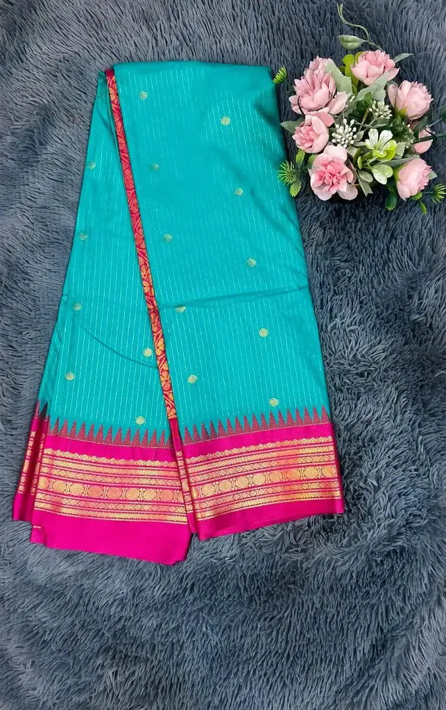 Semi Gadwal Saree With Pink Border