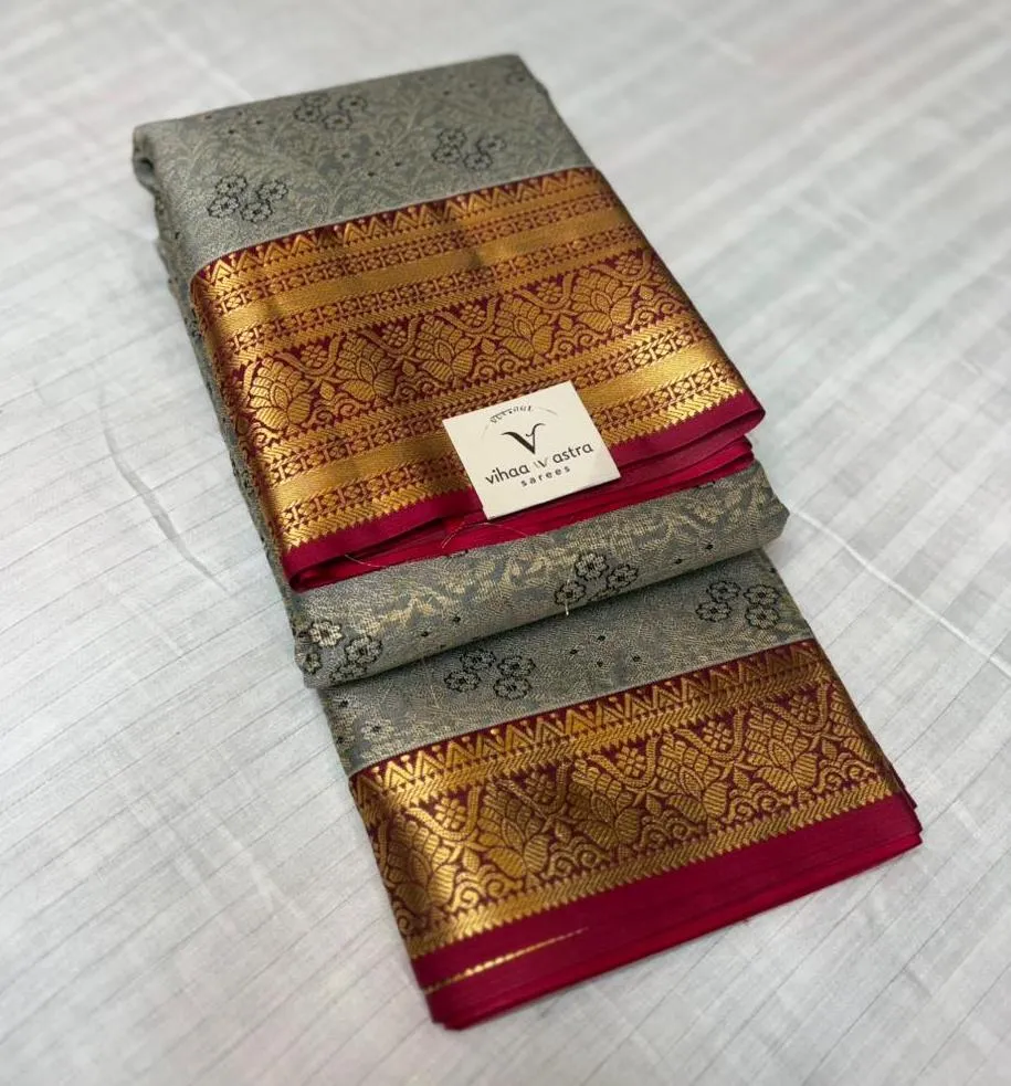 VVS088 Grey Colour Kanchi Silk Saree