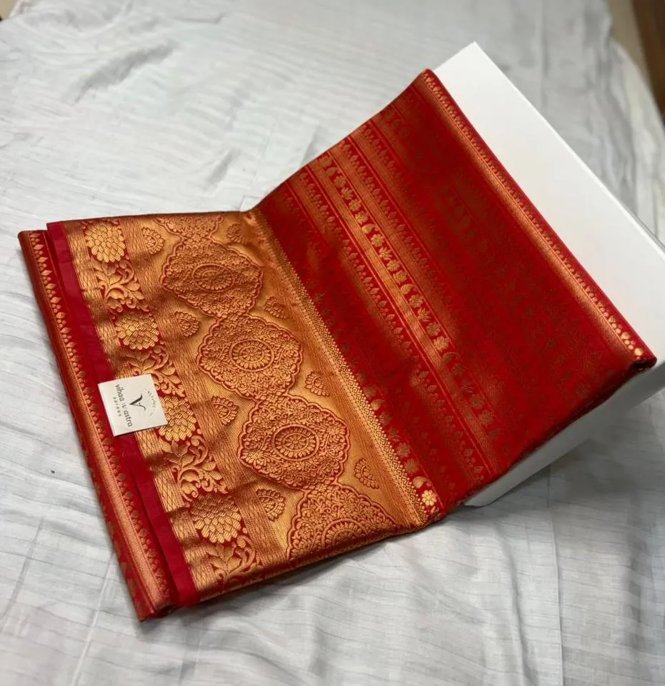 VVS099 Red And Gold Kanchi Silk Saree