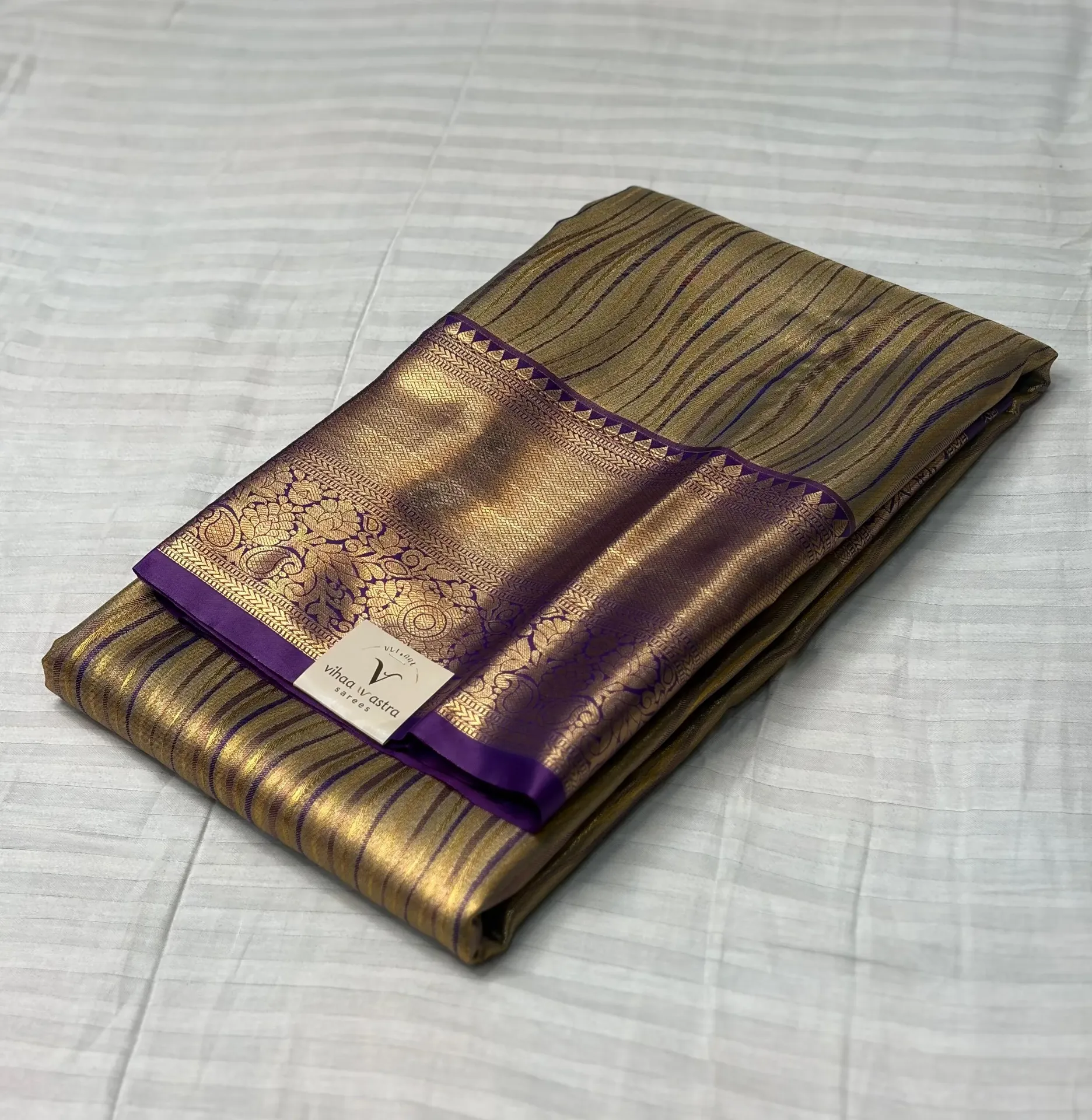 VVS101 Golden-Beige Kanchi Silk Saree