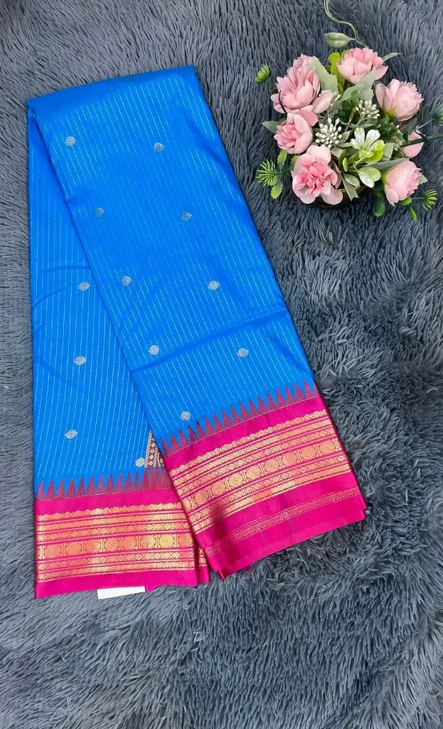 Blue With Pink Border Gadwal Saree