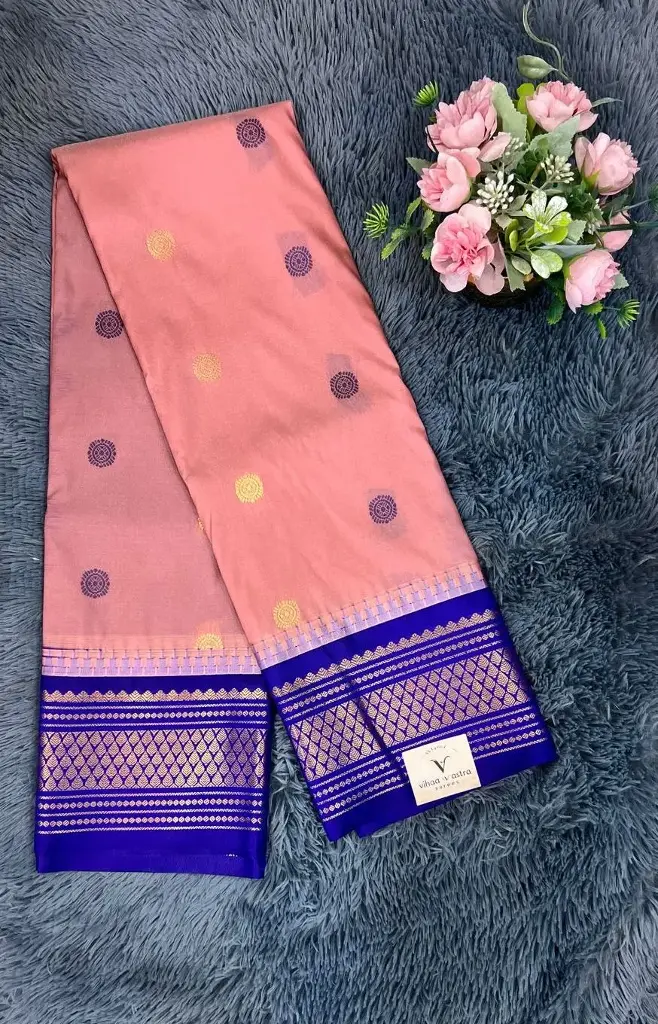 Dark Blue Border Semi Gadwal Saree