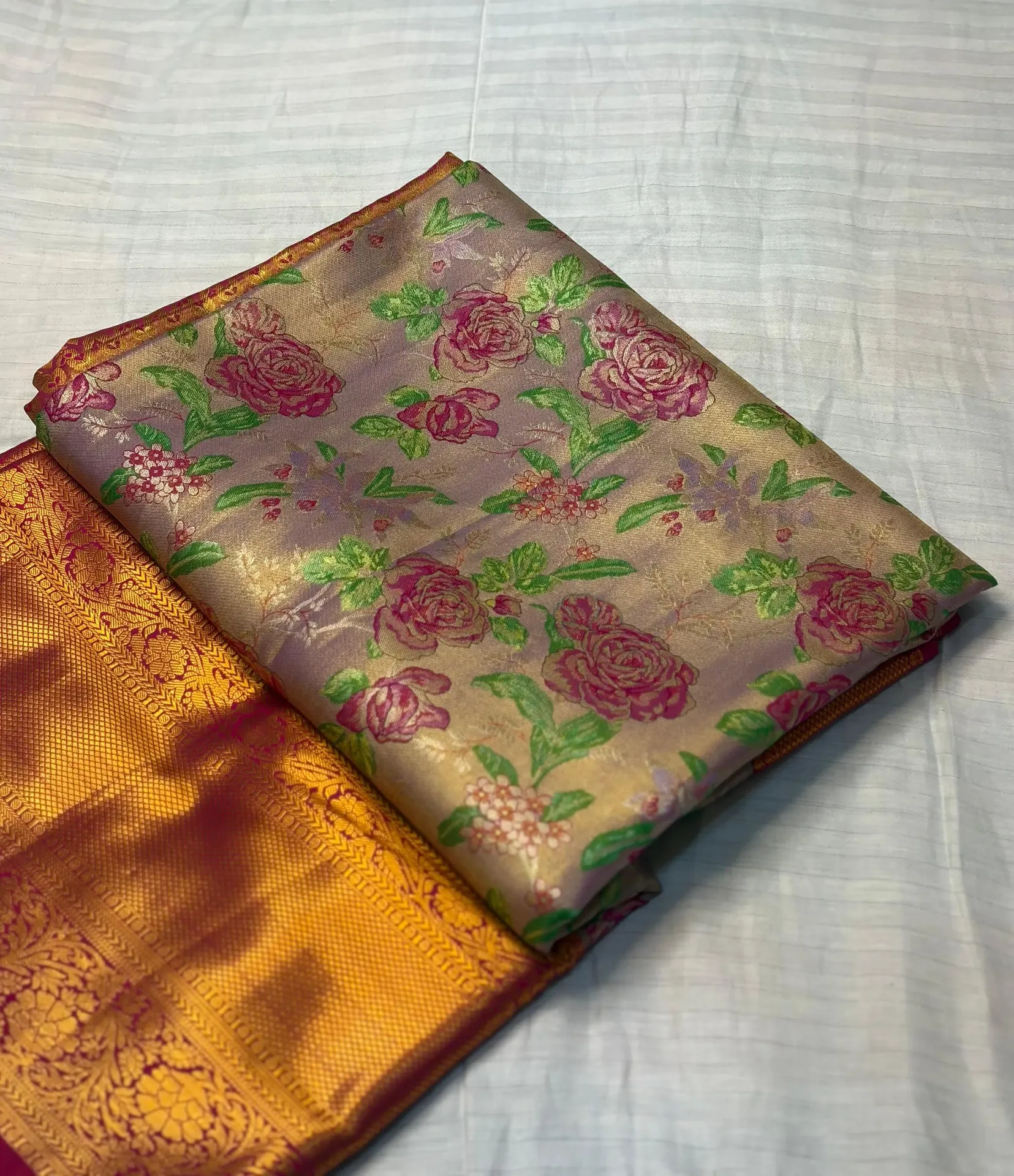 VVS107 Sea Pink Body With Hot Pink Border Kanchi Silk Saree