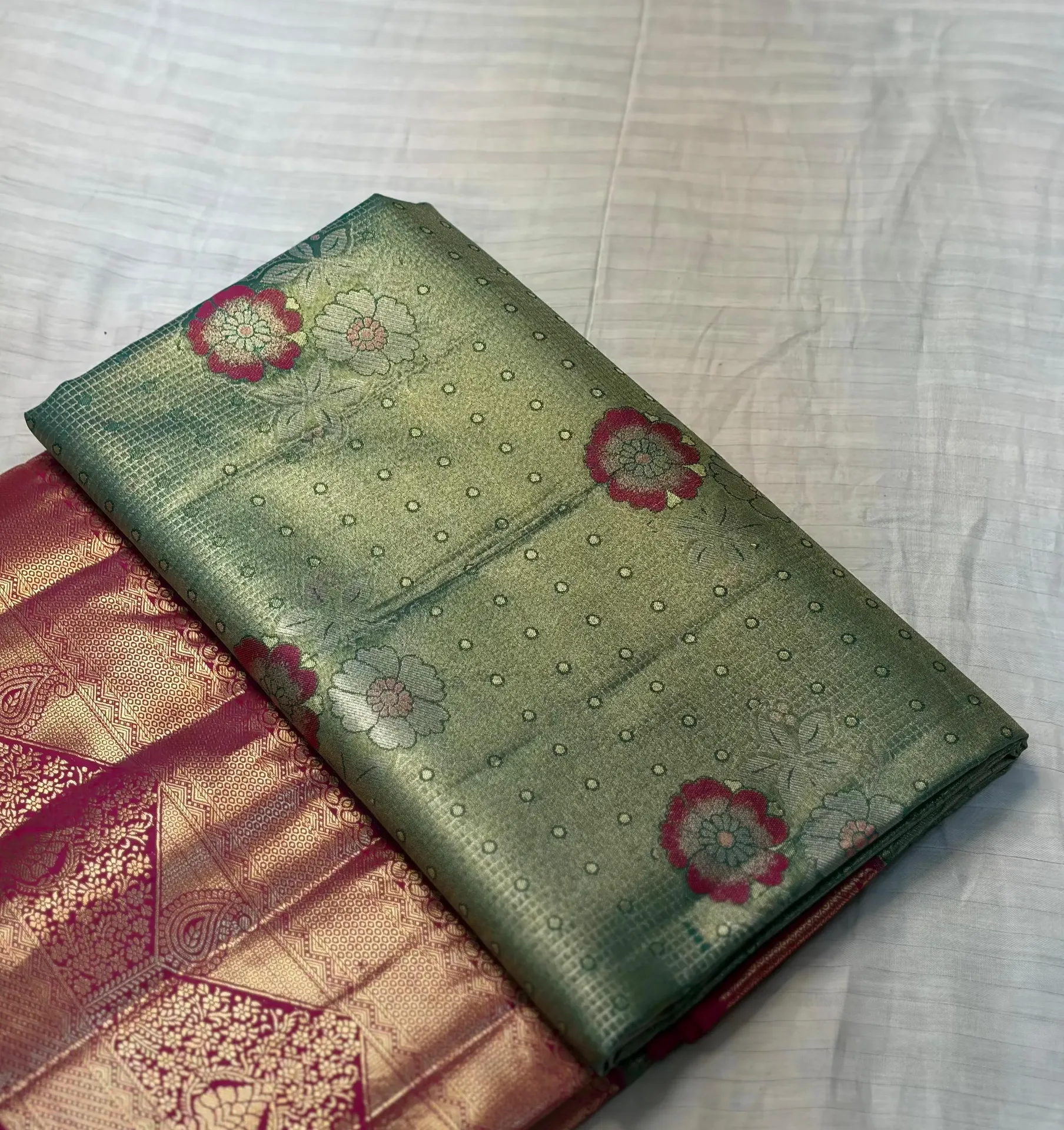 VVS109 Sea Green Body With Golen/Maroon Border Kanchi Silk Saree