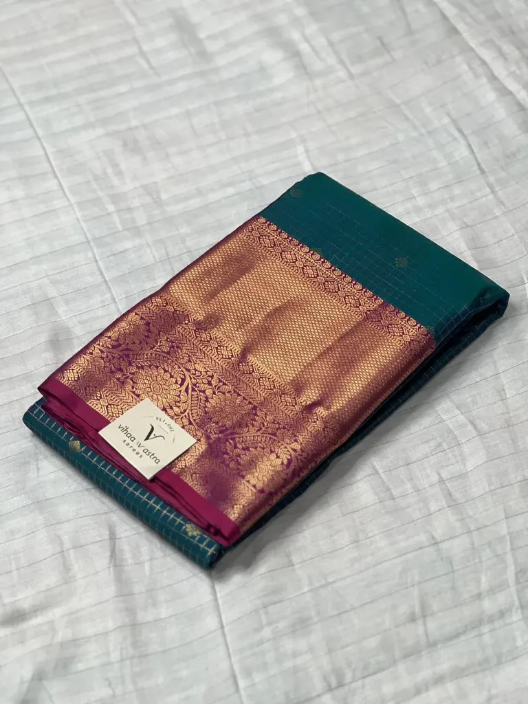 VVS094 Navy Blue With Rasberry Pink Border Kanchipattu Saree