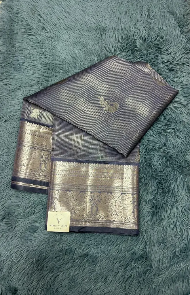 VVS095 Sea Purple With Golden Zari Work Vintage Kanchi Silk Saree
