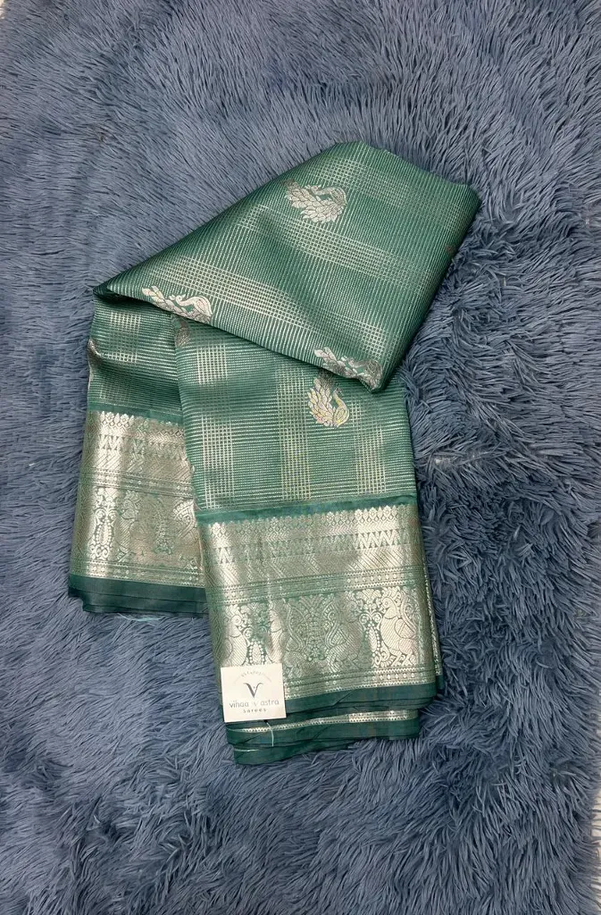 VVS095 Sea Green With Gold Zari Work Vintage Kanchi Silk Saree