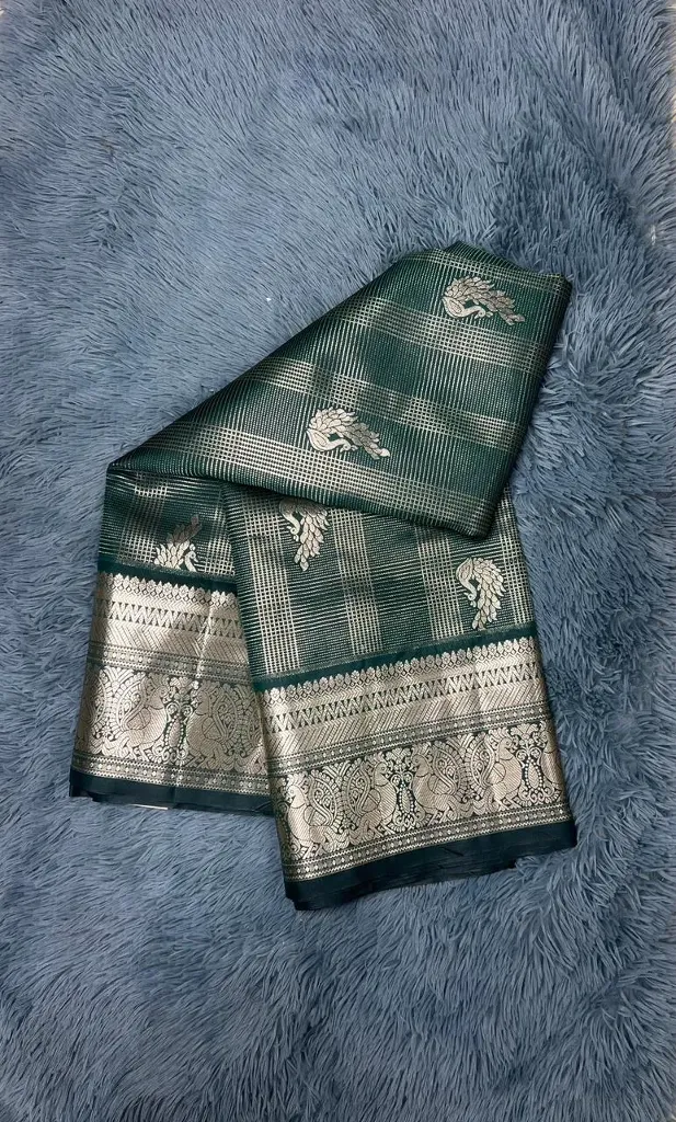 VVS095 Dark Green With Gold Zari Vintage Kanchi Silk Saree