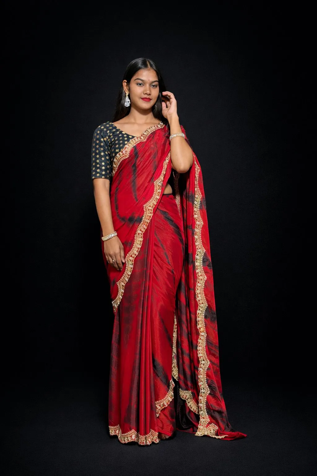 VV999 Red And Deep Black Combination Party Wear Saree