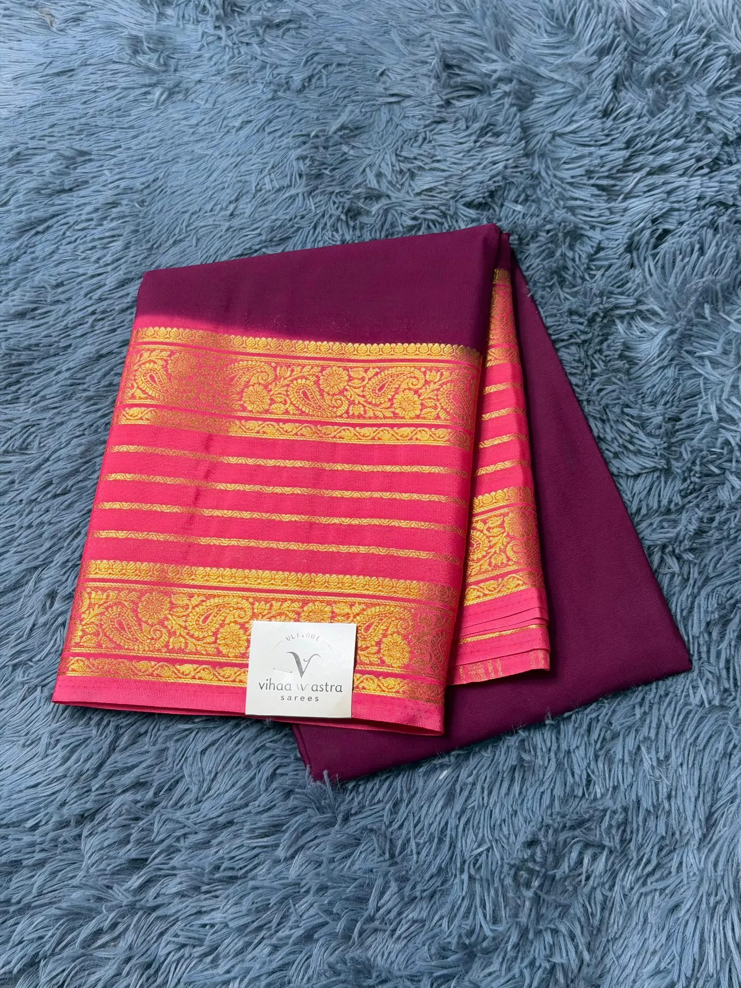 VV1199 Maroon Body With Pink Border Mysore Crepe Saree
