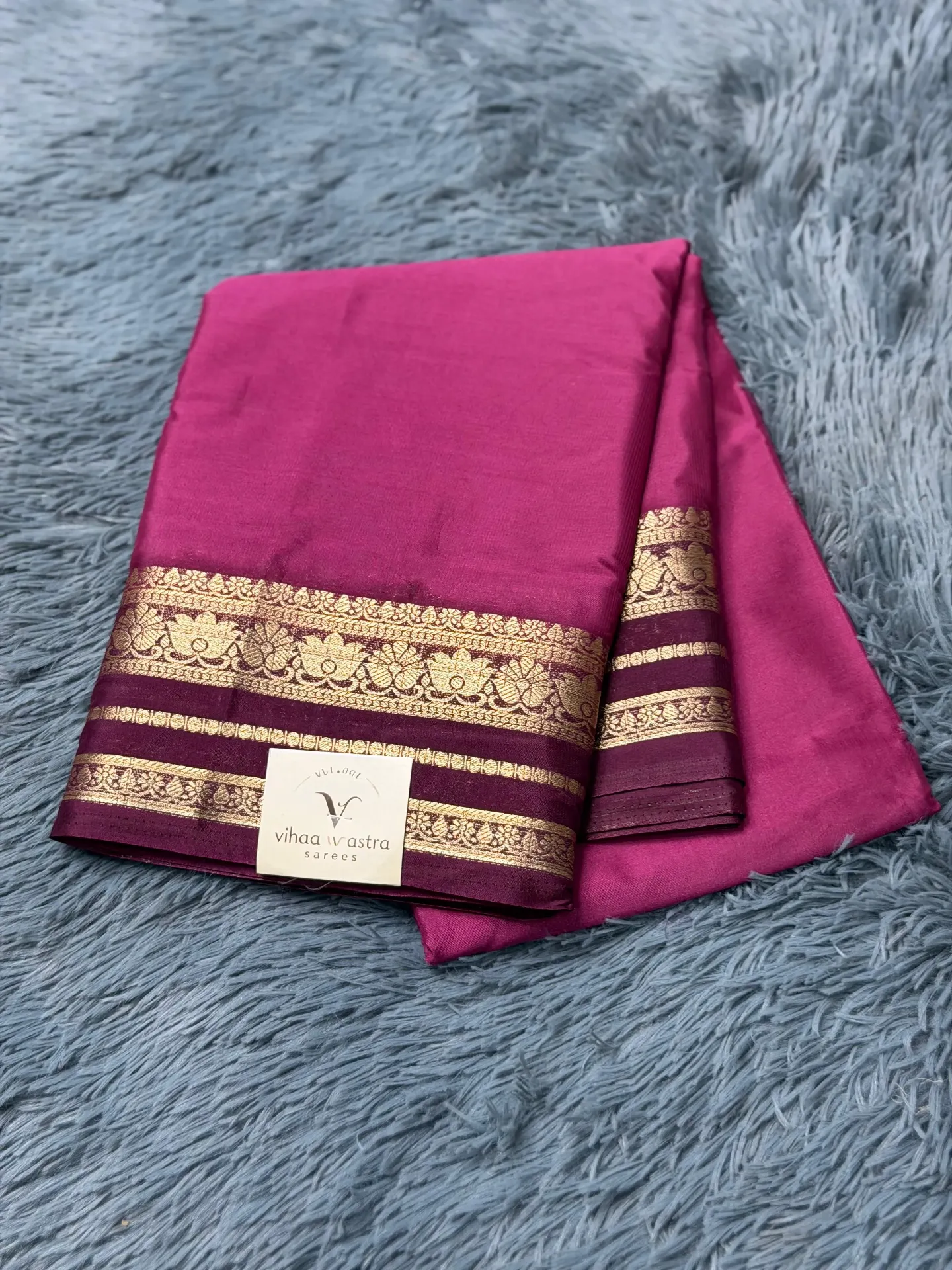 VV1199 Magenta Colour Body With Brown Border Mysore Crepe Saree