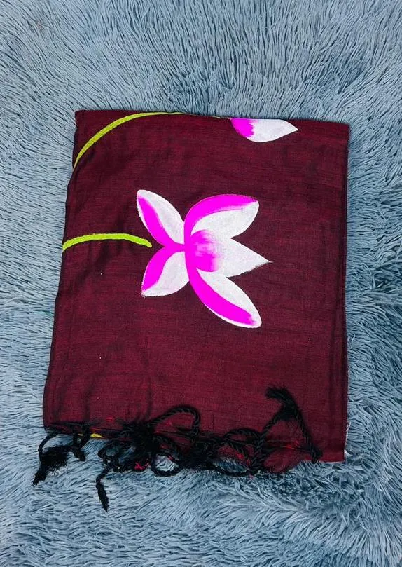 VVS090 Mul Cotton With Hand Painted Maroon Colour Saree