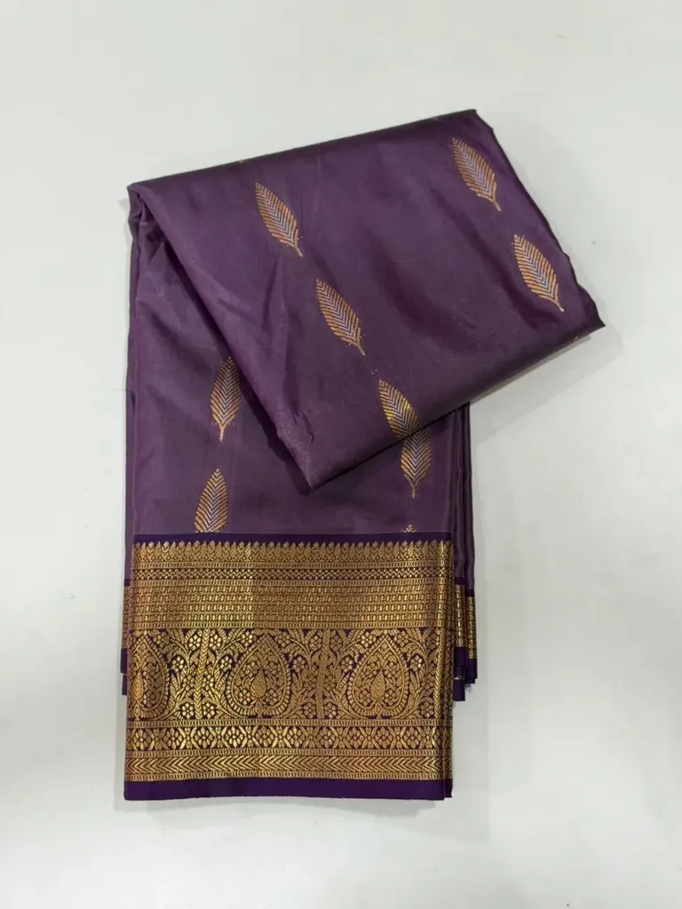VV1250 Purple Hue Body With Gold Zari Border Kanchi Soft Silk Saree