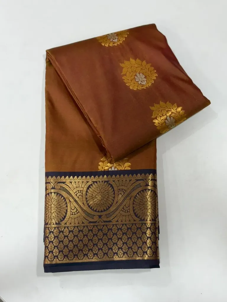VV1250 Brown Body With Black/Gold Border Kanchi Soft Silk Saree