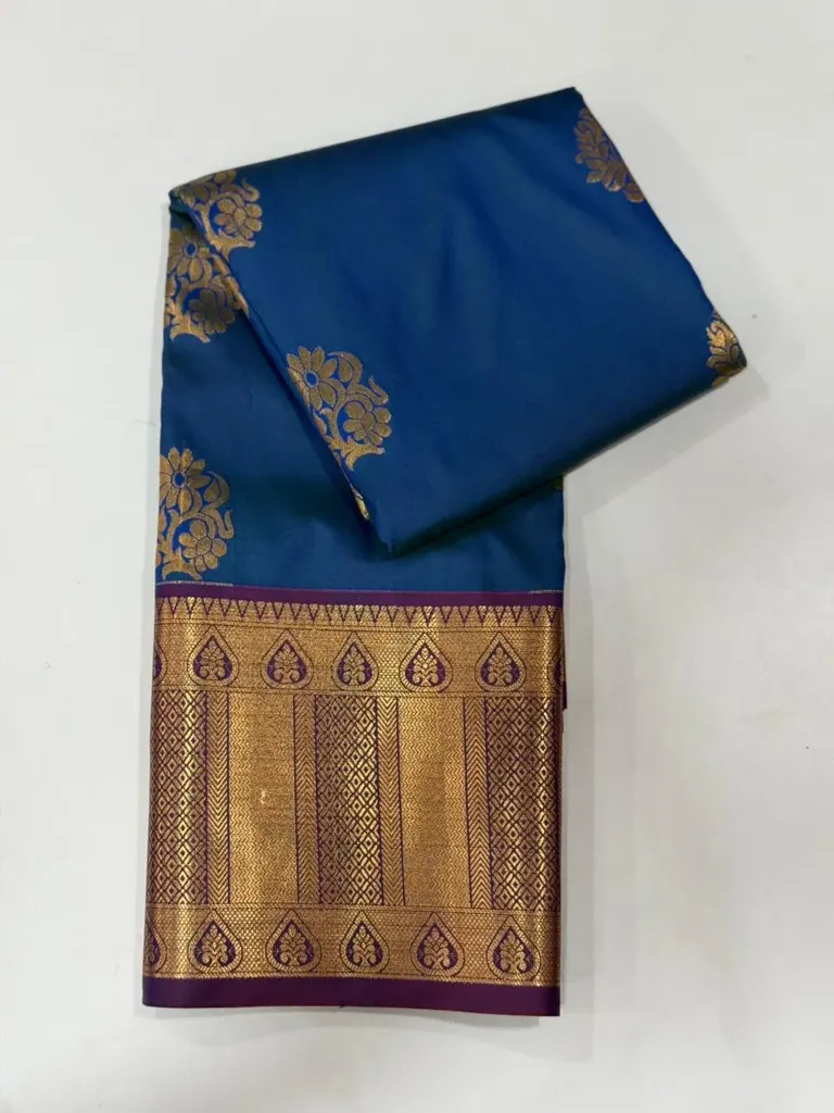 VV1250 Royal Blue With Gold Zari Border Kanchi Soft Silk Saree