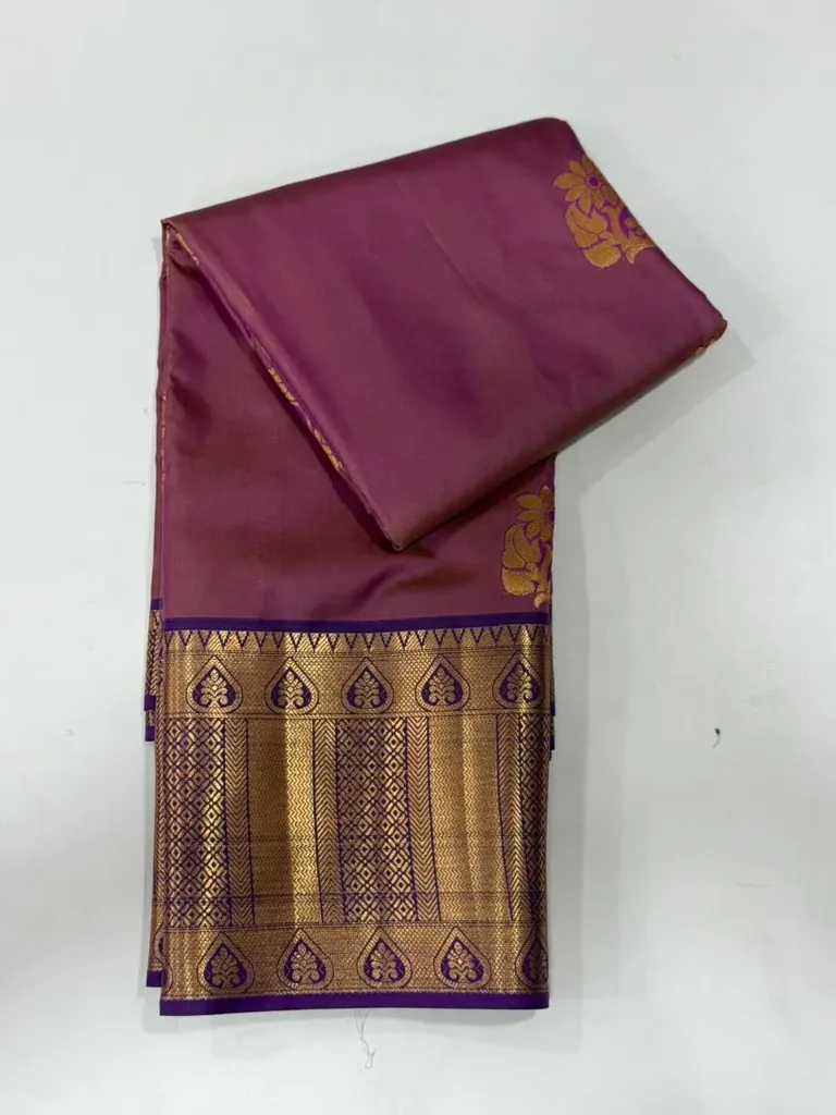 VV1250 Magenta Body With Voilet/Gold Zari Border Kanchi Soft Silk Saree