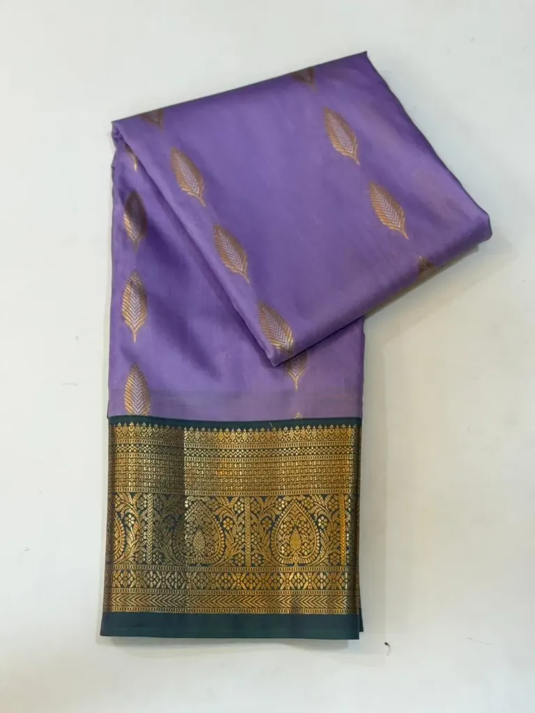 VV1250 Lavender With Green/Gold Border Kanchi Soft Silk Saree