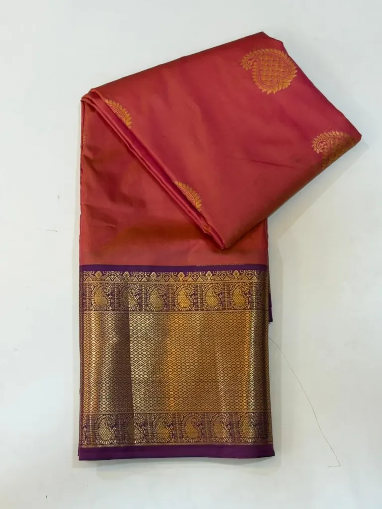 VV1250 Red With Voilet/Gold Border Kanchi Soft Silk Saree