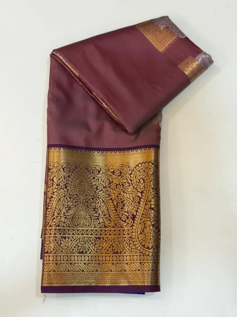 VV1250 Maroon Body With Gold Zari Border Kanchi Soft Silk Saree