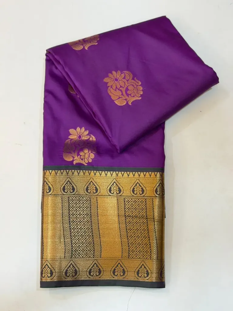 VV1250 Purple Body With Grey/Gold Zari Border Kanchi Soft Silk Saree