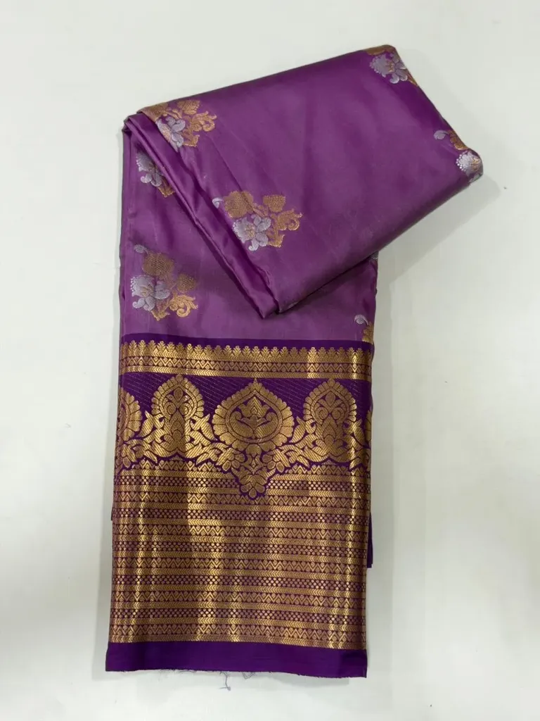 VV1250 Purple Body With Gold Zari Border Kanchi Soft Silk Saree