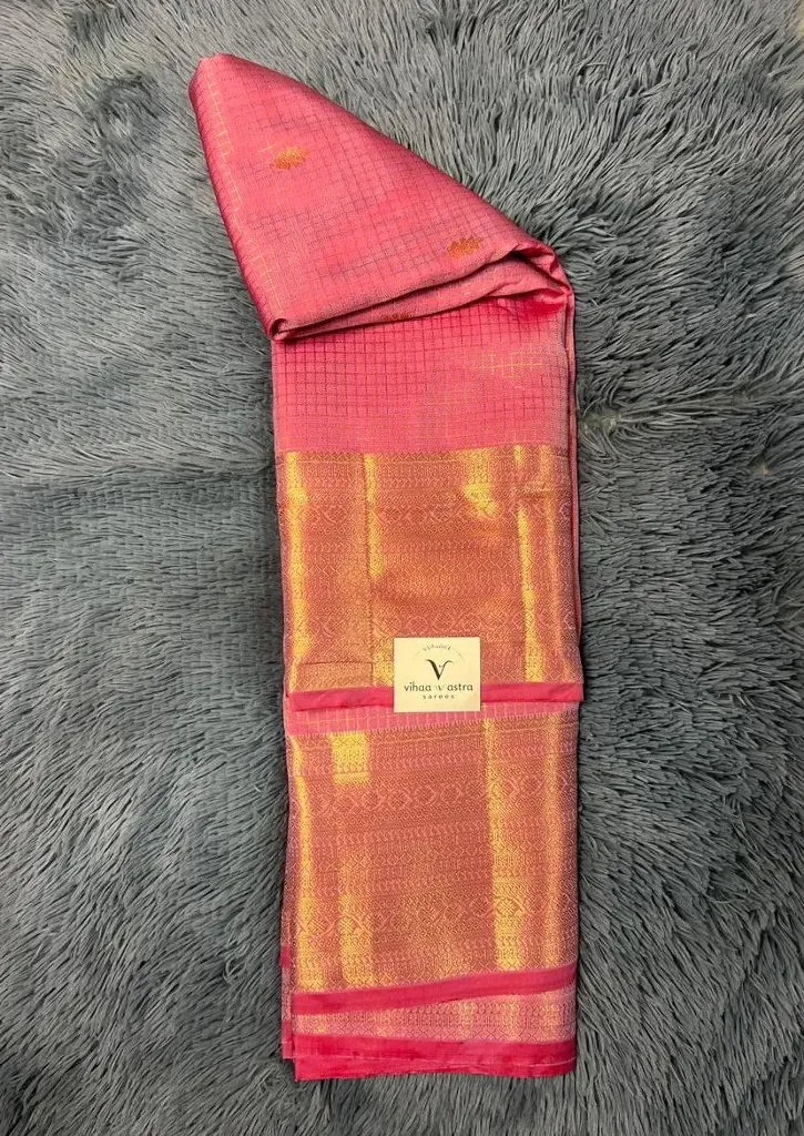 VVS090 Premium Vintage Baby Pink Colour Semi Kanchipattu Saree