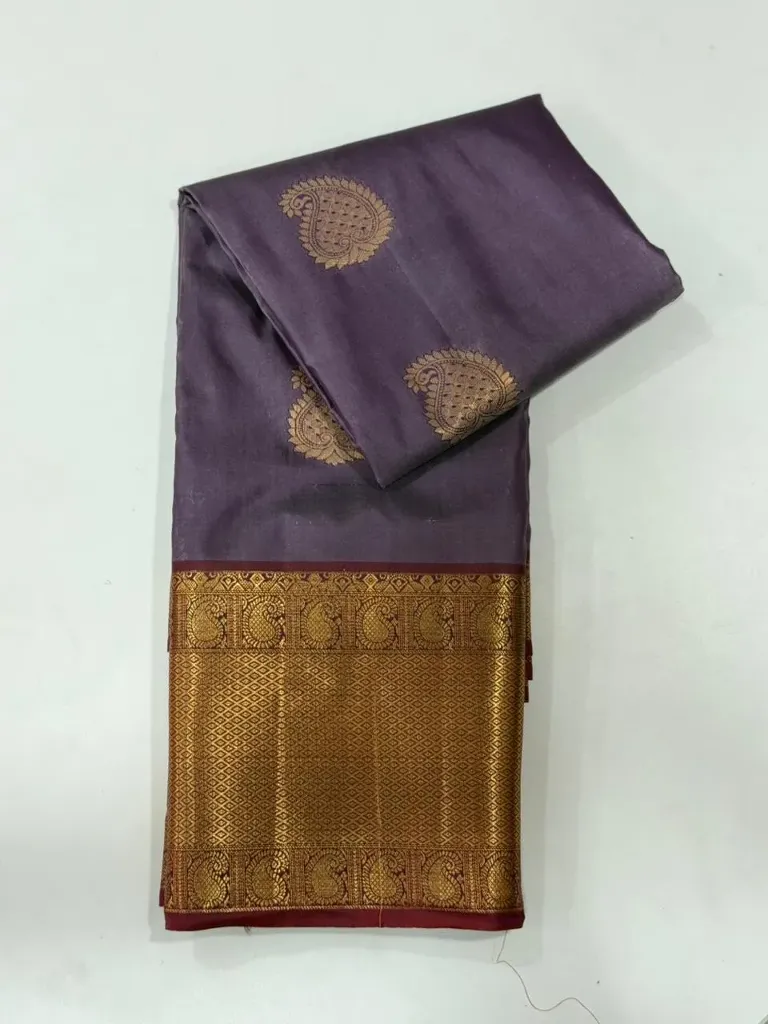 VV1250 Grey With Maroon/Gold Border Kanchi Soft Silk Saree