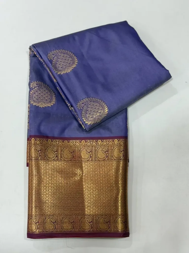 VV1250 Lavender Body With Maroon/Gold Zari Border  Kanchi Soft Silk Saree