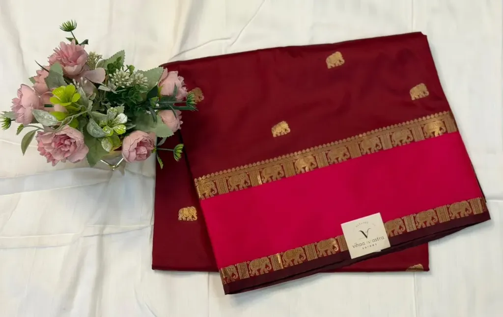 VV1570 Maroon And Pink Dual-Tone Gadwal Saree