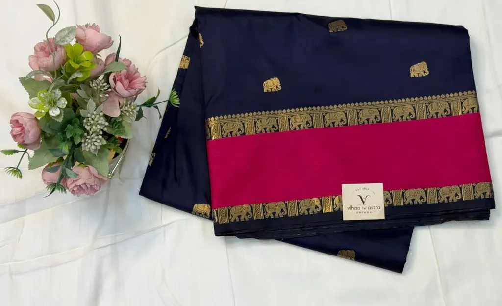 VV1570 Ink Blue And Pink Dual-Tone Gadwal Saree