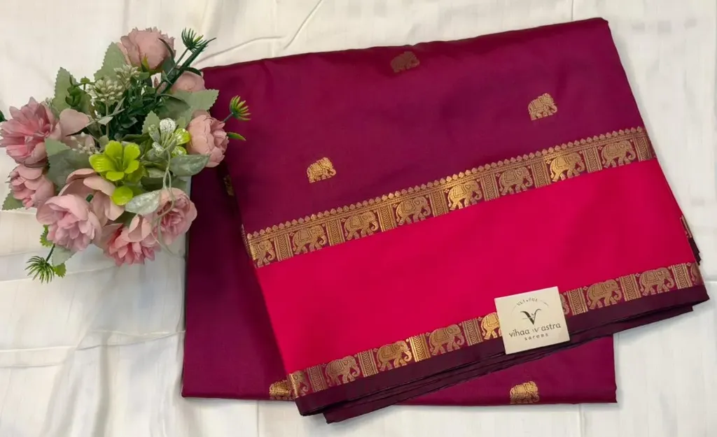 VV1570 Magenta And Pink Dual-Tone Gadwal Saree