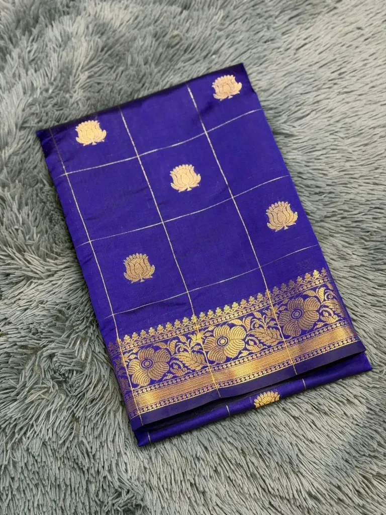 VV999 Rich Blue With Contrast Gold Zari Border Banaras Silk Saree