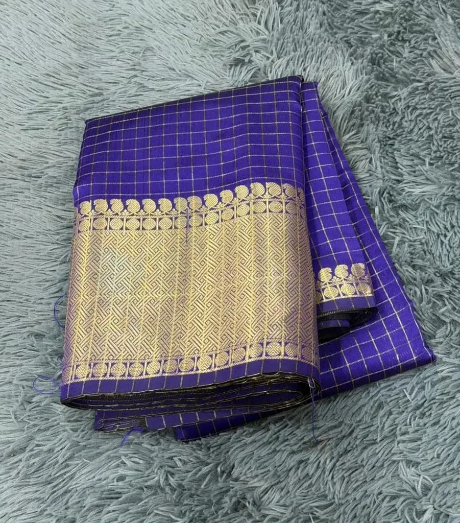 VV699 Dark Blue With Gold Zari Border Banaras Silk Saree