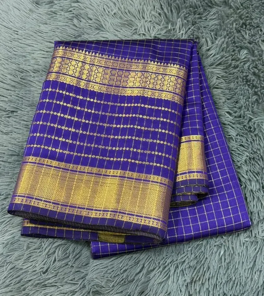 VV699 Royal Purple With Rich Gold Border Banaras Silk Saree