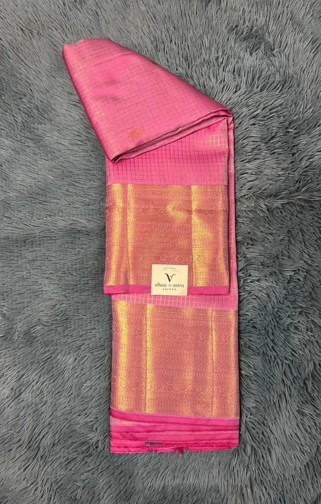 VVS090 Premium Vintage Baby Pink Colour Semi Kanchipattu Saree