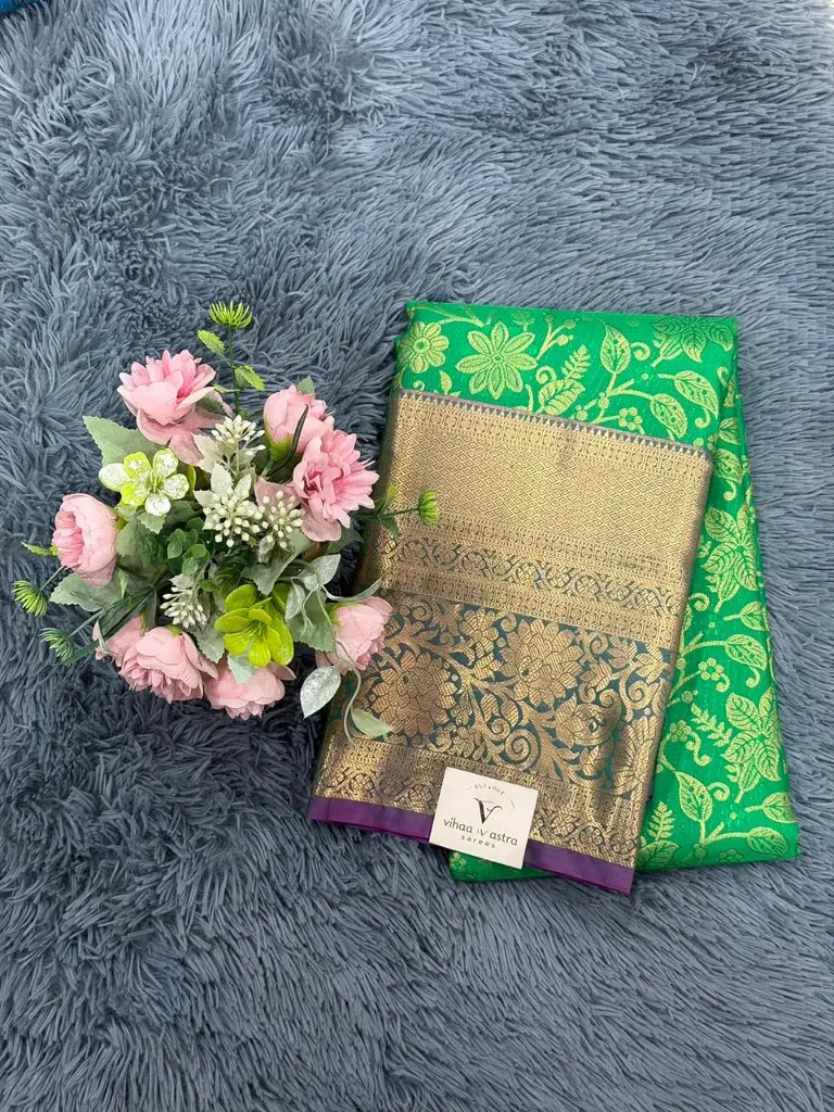 VV1500 Light Green With Magenta Semi Kanchipattu Saree