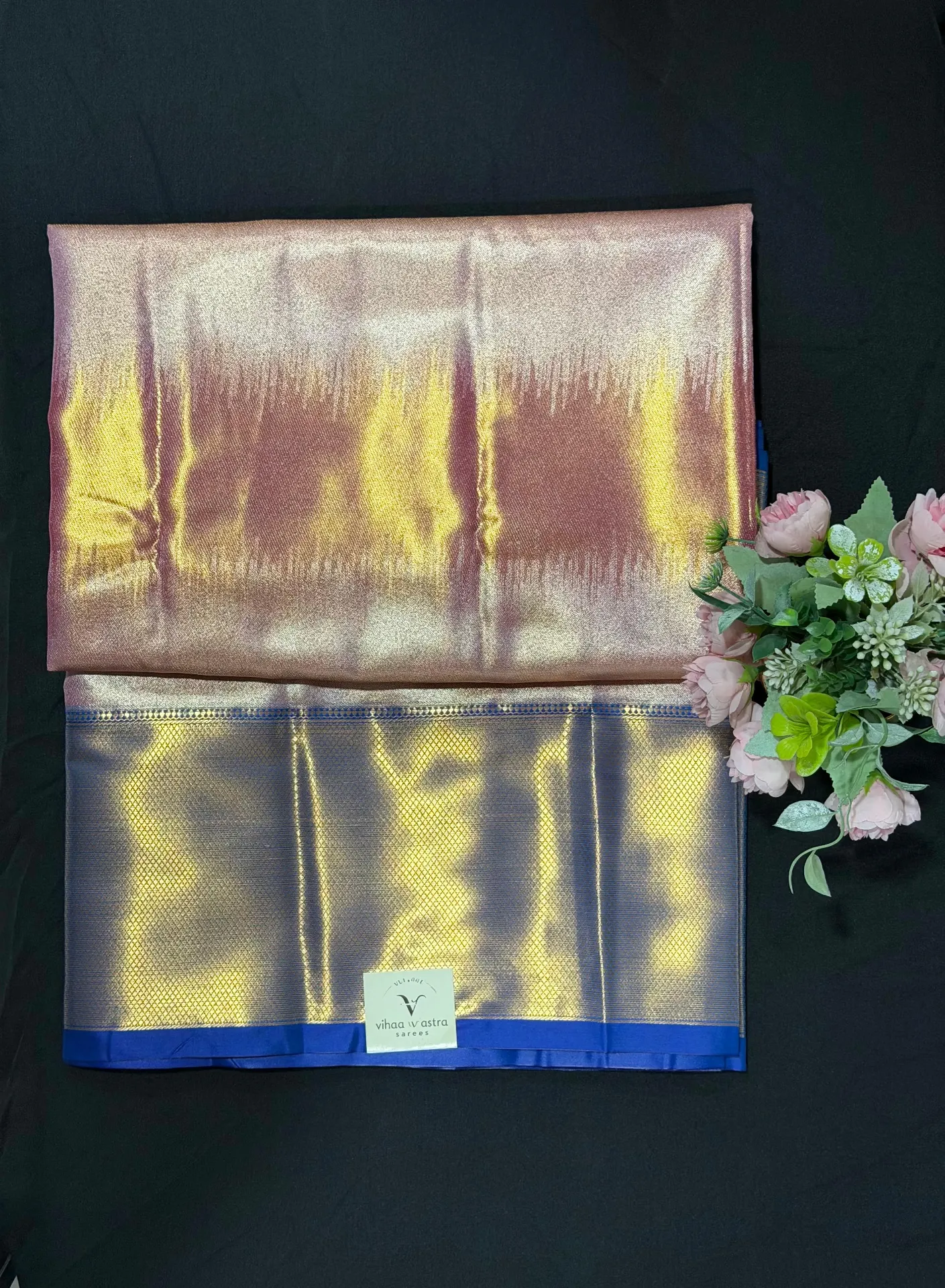 VV2999 Pink Body With Blue Border Kanchipattu Saree