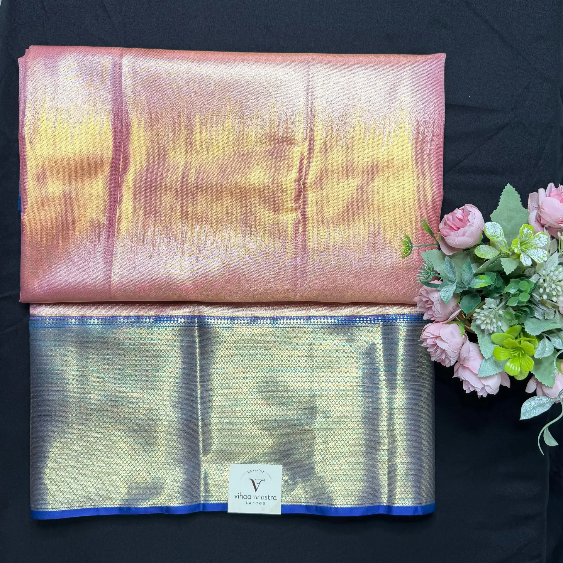 VV2999 Baby Pink Body With Blue Border Kanchipattu Saree