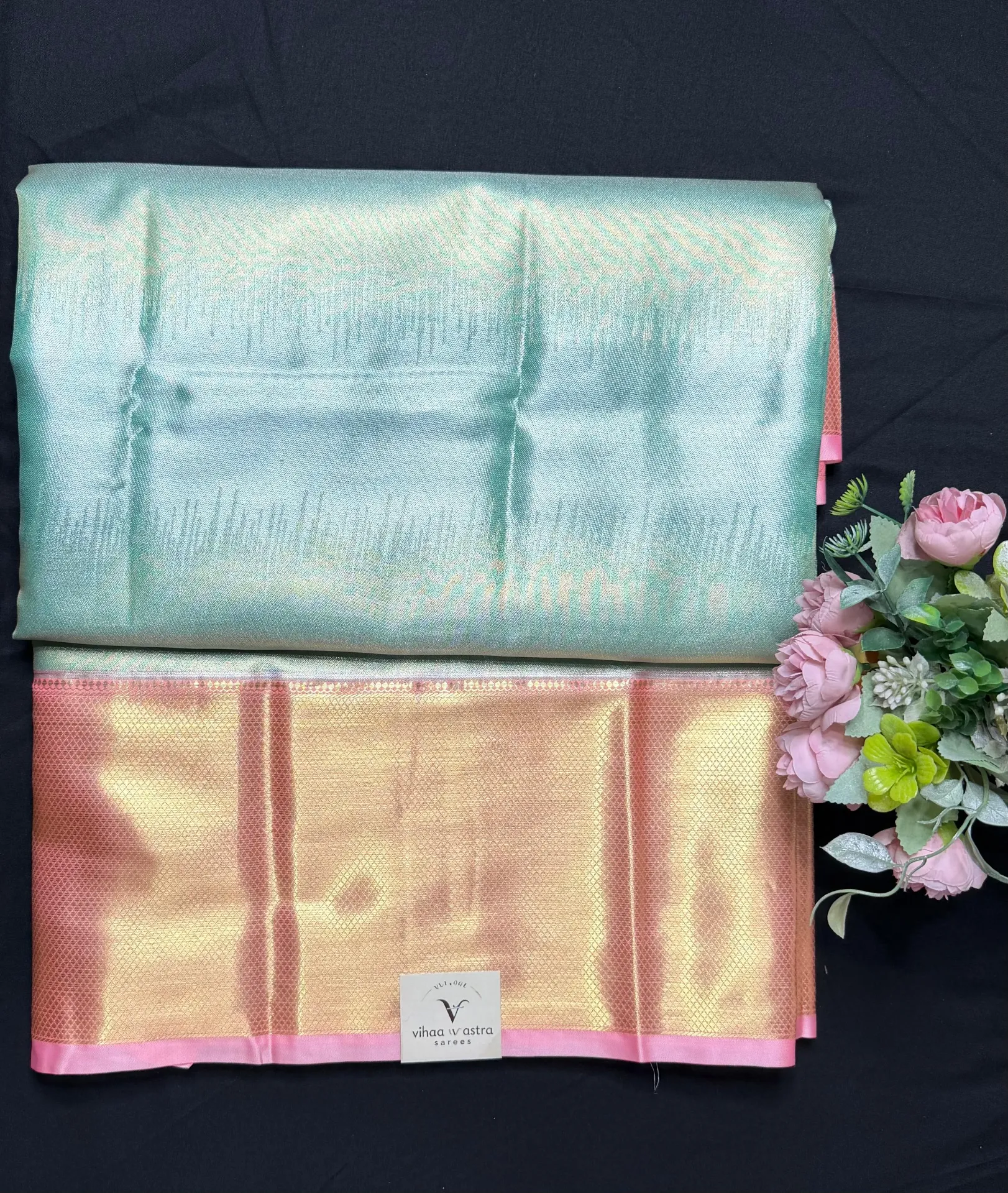 VV2999 Pista Body With Baby Pink Border Kanchipattu Saree