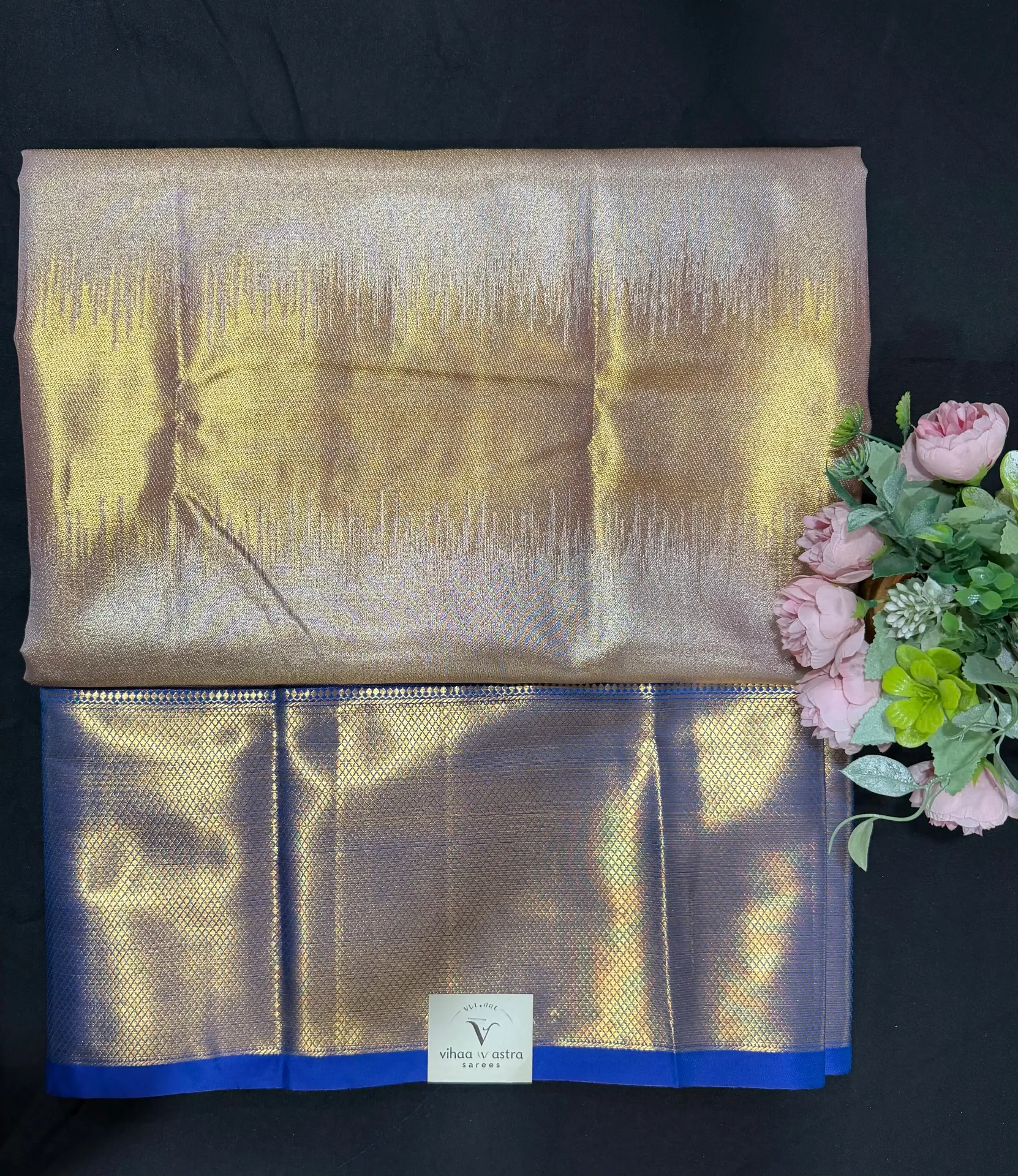 VV2999 Cream Body With Blue Border Kanchipattu Saree