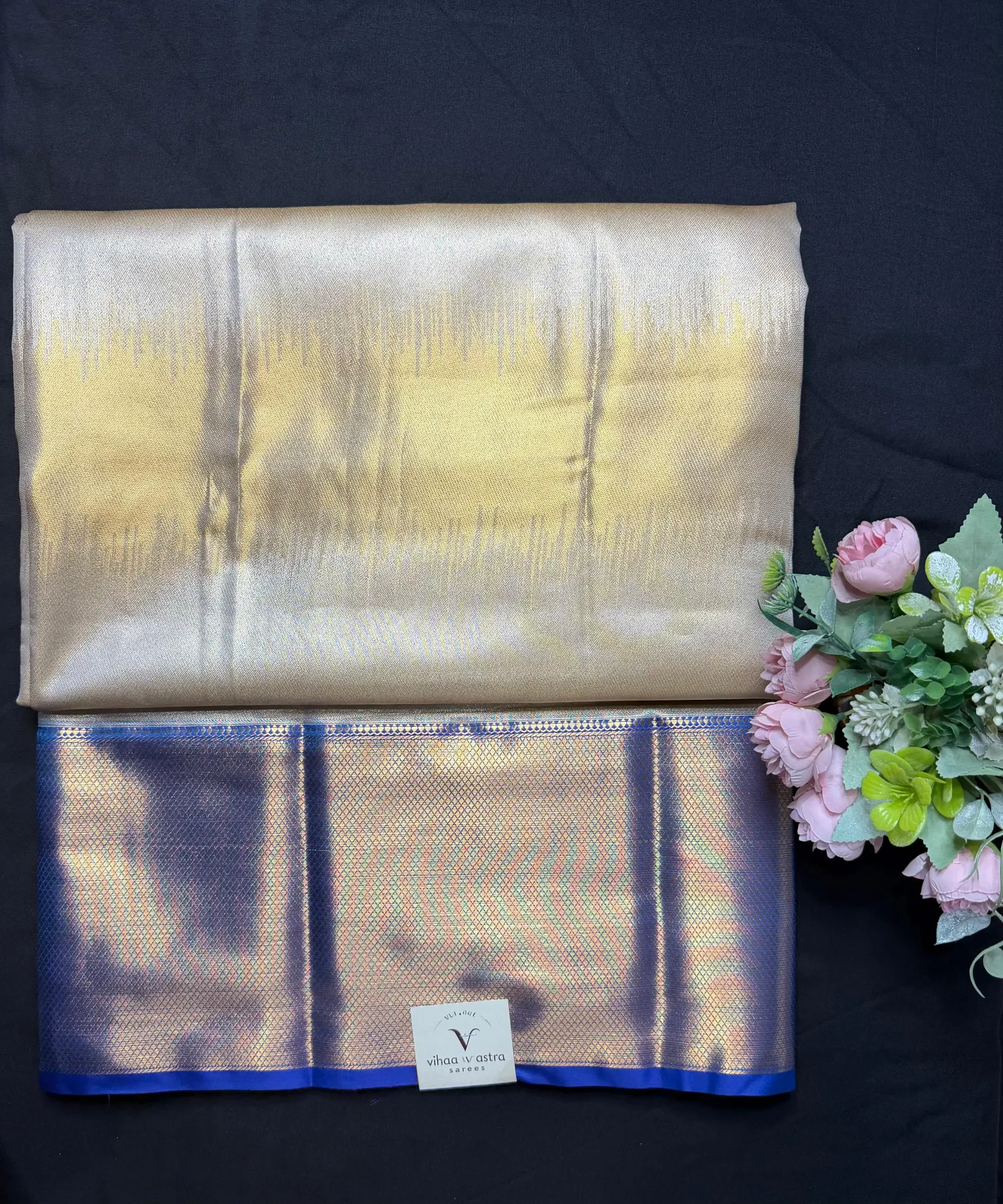 VV2999 Cream Body With Blue Border Kanchipattu Saree