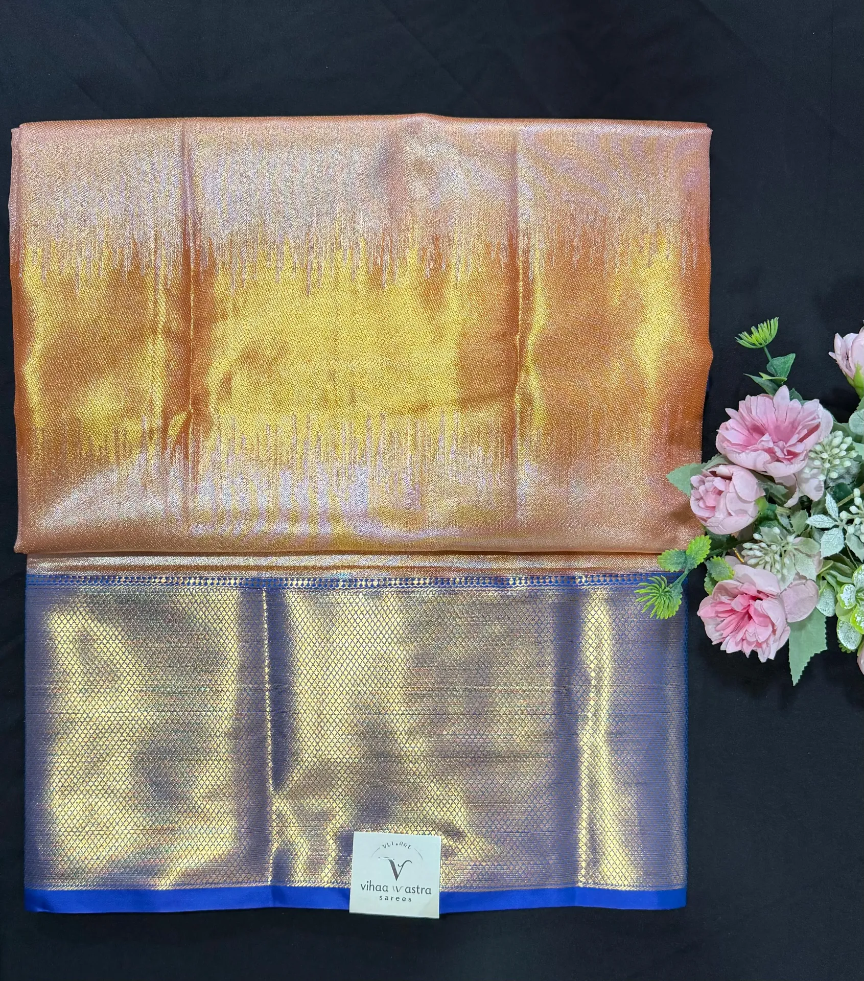 VV2999 Orange Body With Blue Border Kanchipattu Saree