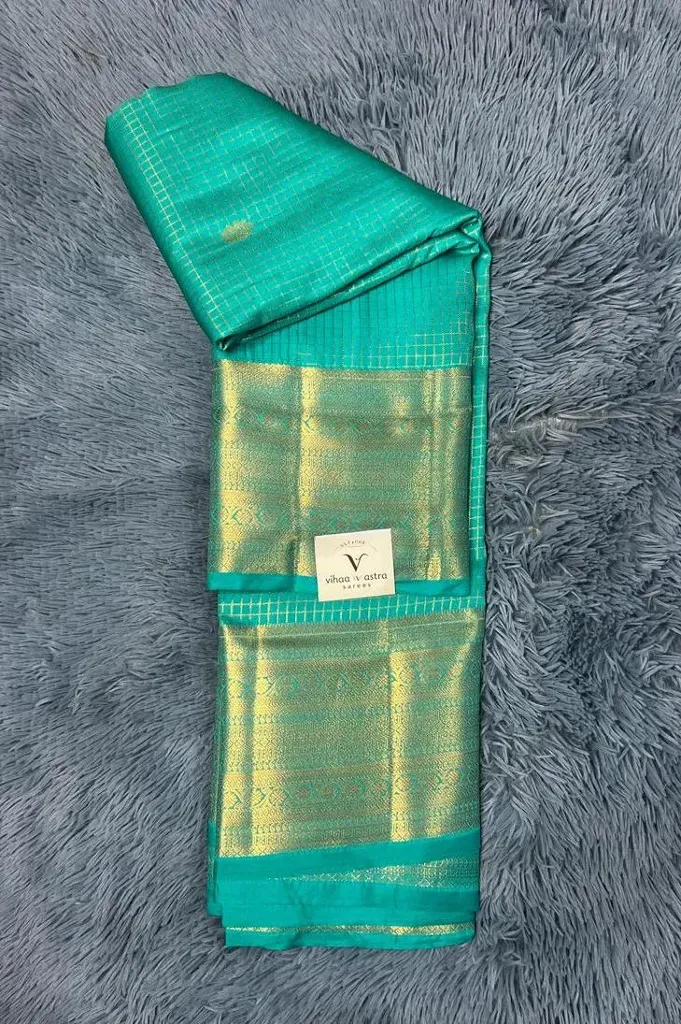 VVS090 Premium Vintage Sea Green Colour Semi Kanchipattu Saree