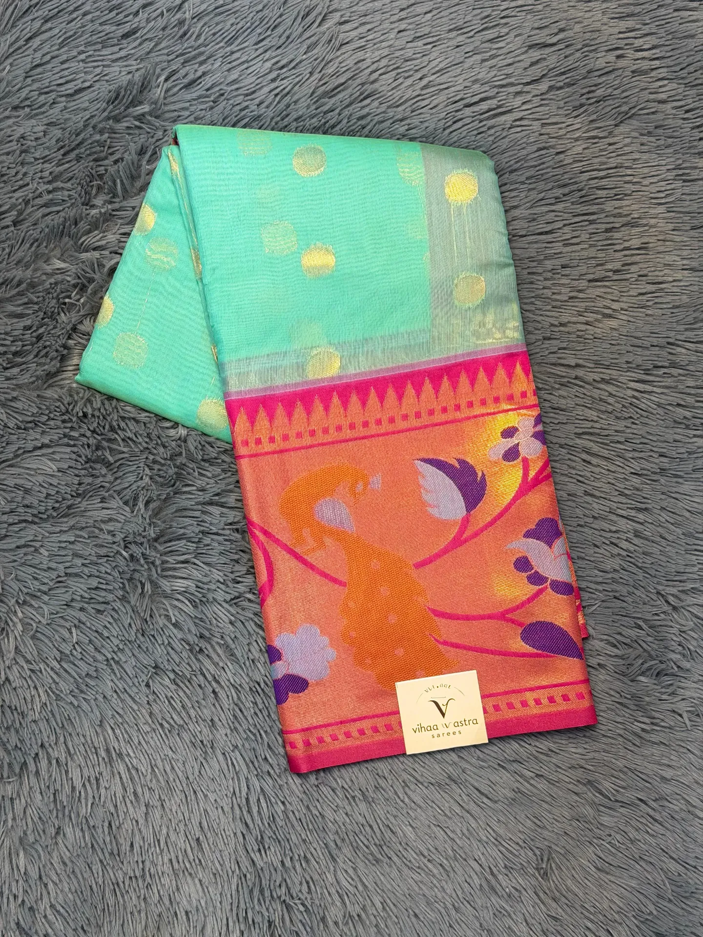 VV1999 Sea Green With Kota Paithani Pink Border Kota Paithani Saree