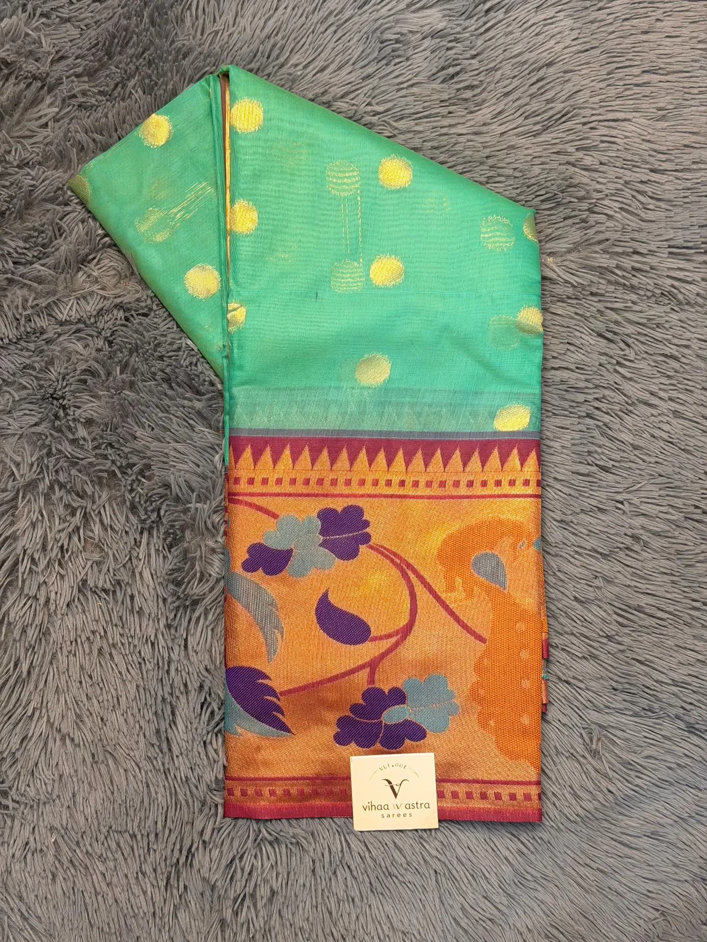 VV1999 Sea Green With Pink Border Kota Paithani Saree